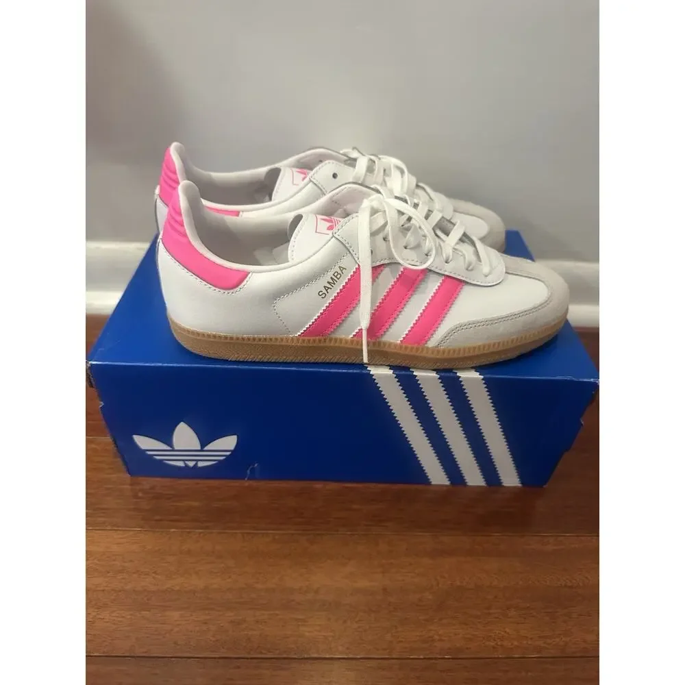 Adidas Samba OG J White Lucid Pink Gum JQ2831 Sneakers Kids 7Y/Fits Womens 8 NEW